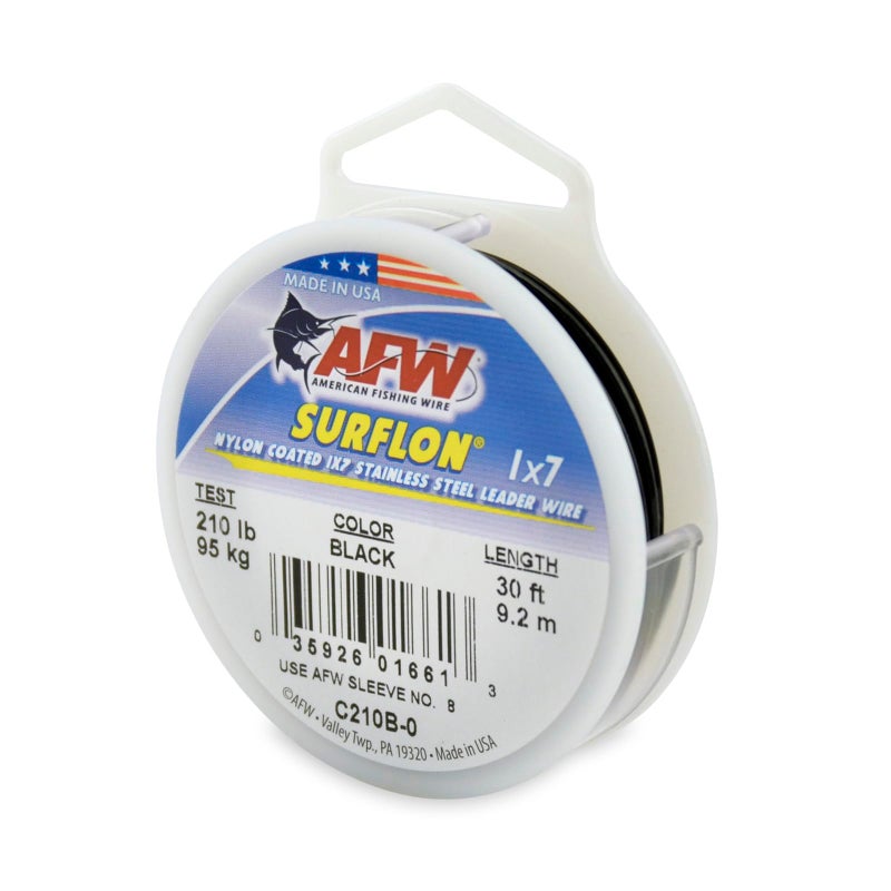 AFW American Fishing Wire Surflon, Nylon Coated 1x7 Stainless Steel Leader Wire, 210 lb Test, .051" Diameter, Black, 30 ft - Image 1